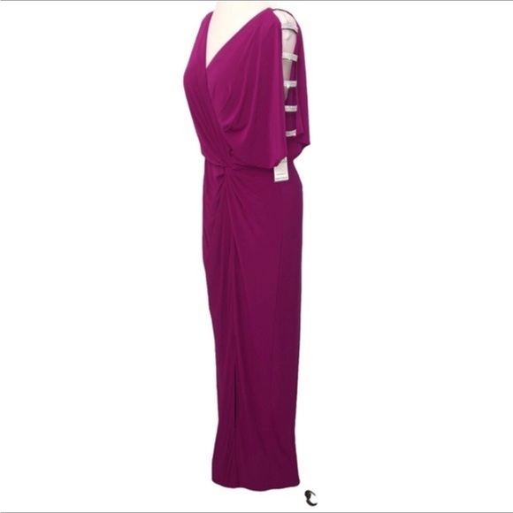 Alex Evening embellished sleeve knot front gown. - Picture 3 of 3